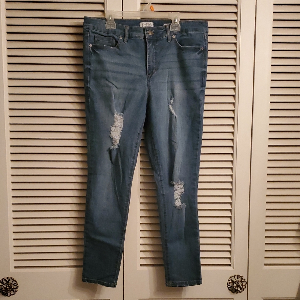 Stylish Blue Distressed Skinny Ankle Jeans